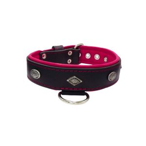 Carved diamond-shaped motif and oval carved flower with leather inlay – KD01055/70/40/BK/13