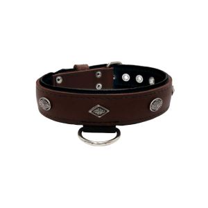Carved diamond-shaped motif and oval carved flower with leather inlay – KD01055/70/40/BR/01