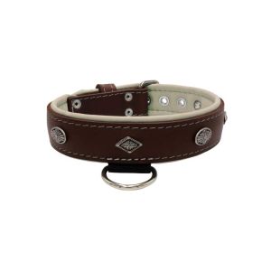 Carved diamond-shaped motif and oval carved flower with leather inlay – KD01055/70/40/BR/09