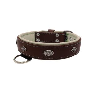 Carved diamond-shaped motif and oval carved flower with leather inlay – KD01055/70/40/BR/09