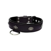 Carved diamond-shaped motif and oval carved flower with leather inlay – KD01055/75/40/BK/01