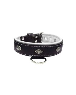 Motivo tallado en forma de diamante y flor tallada ovalada con incrustaciones de cuero - KD01055/75/40/BK/02