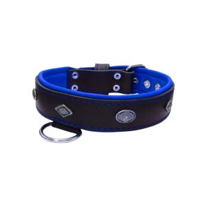 Carved diamond-shaped motif and oval carved flower with leather inlay – KD01055/75/40/BK/03