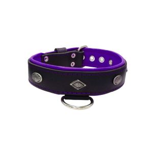 Carved diamond-shaped motif and oval carved flower with leather inlay – KD01055/75/40/BK/07