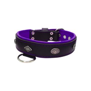Carved diamond-shaped motif and oval carved flower with leather inlay – KD01055/75/40/BK/07