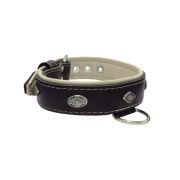 Carved diamond-shaped motif and oval carved flower with leather inlay – KD01055/75/40/BK/09