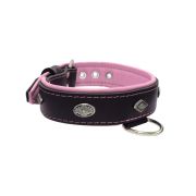 Carved diamond-shaped motif and oval carved flower with leather inlay – KD01055/75/40/BK/10