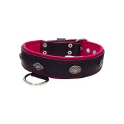 Carved diamond-shaped motif and oval carved flower with leather inlay – KD01055/75/40/BK/13