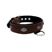 Carved diamond-shaped motif and oval carved flower with leather inlay – KD01055/75/40/BR/01