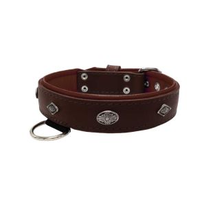 Carved diamond-shaped motif and oval carved flower with leather inlay – KD01055/75/40/BR/08