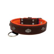 Carved diamond-shaped motif and oval carved flower with leather inlay – KD01055/75/40/BR/11