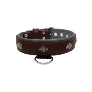 Carved diamond-shaped motif and oval carved flower with leather inlay – KD01055/75/40/BR/12