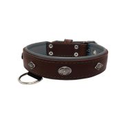 Carved diamond-shaped motif and oval carved flower with leather inlay – KD01055/75/40/BR/12