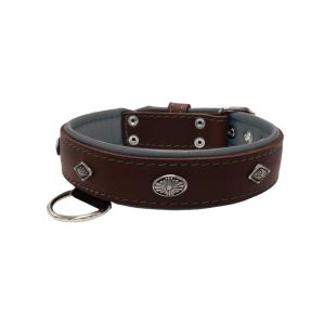 Carved diamond-shaped motif and oval carved flower with leather inlay – KD01055/75/40/BR/12