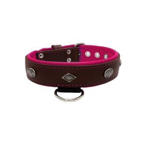 Carved diamond-shaped motif and oval carved flower with leather inlay – KD01055/75/40/BR/13