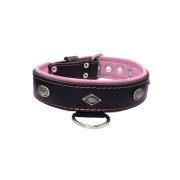 Carved diamond-shaped motif and oval carved flower with leather inlay – KD01055/80/40/BK/10