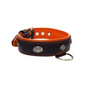 Carved diamond-shaped motif and oval carved flower with leather inlay – KD01055/80/40/BK/11