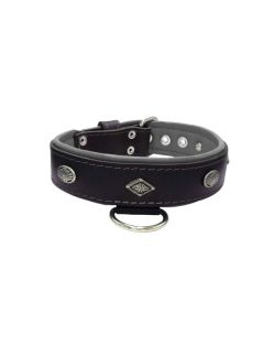 Carved diamond-shaped motif and oval carved flower with leather inlay - KD01055/80/40/BK/12