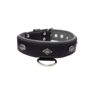 Carved diamond-shaped motif and oval carved flower with leather inlay – KD01055/80/40/BK/12