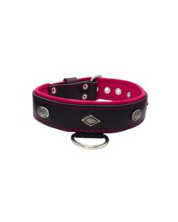 Carved diamond-shaped motif and oval carved flower with leather inlay - KD01055/80/40/BK/13