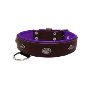Carved diamond-shaped motif and oval carved flower with leather inlay – KD01055/80/40/BR/07
