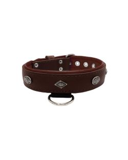 Carved diamond-shaped motif and oval carved flower with leather inlay - KD01055/80/40/BR/08