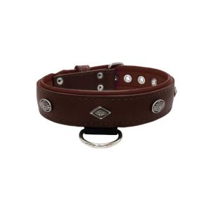 Carved diamond-shaped motif and oval carved flower with leather inlay – KD01055/80/40/BR/08