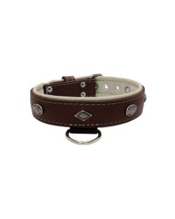Carved diamond-shaped motif and oval carved flower with leather inlay - KD01055/80/40/BR/09