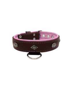 Carved diamond-shaped motif and oval carved flower with leather inlay - KD01055/80/40/BR/10