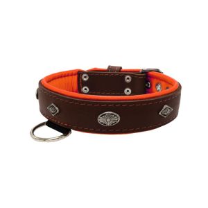 Carved diamond-shaped motif and oval carved flower with leather inlay – KD01055/80/40/BR/11