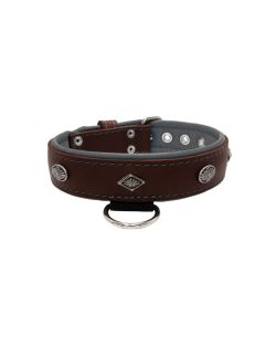 Carved diamond-shaped motif and oval carved flower with leather inlay - KD01055/80/40/BR/12