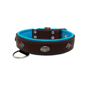 Carved diamond-shaped motif and oval carved flower with leather inlay – KD01055/80/40/BR/14