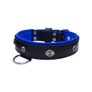 Oval carved shield motif with 2 rhinestones and round rose-colored gem with leather inlay – KD01056/65/40/BK/03