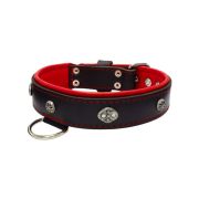 Oval carved shield motif with 2 rhinestones and round rose-colored gem with leather inlay – KD01056/65/40/BK/04