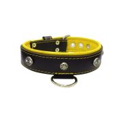 Oval carved shield motif with 2 rhinestones and round rose-colored gem with leather inlay – KD01056/65/40/BK/06