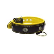 Oval carved shield motif with 2 rhinestones and round rose-colored gem with leather inlay – KD01056/65/40/BK/06