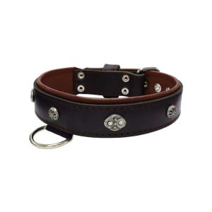 Oval carved shield motif with 2 rhinestones and round rose-colored gem with leather inlay – KD01056/65/40/BK/08