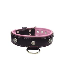 Escudo ovalado tallado con 2 strass y gema redonda rosa con incrustación de cuero - KD01056/65/40/BK/10