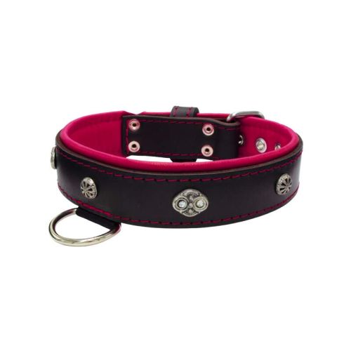 Escudo ovalado tallado con 2 strass y gema redonda rosa con incrustación de cuero – KD01056/65/40/BK/13
