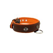 Oval carved shield motif with 2 rhinestones and round rose-colored gem with leather inlay – KD01056/65/40/BR/11