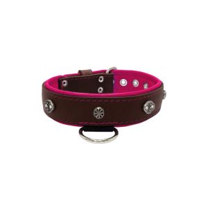 Oval carved shield motif with 2 rhinestones and round rose-colored gem with leather inlay – KD01056/65/40/BR/13