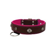 Oval carved shield motif with 2 rhinestones and round rose-colored gem with leather inlay – KD01056/65/40/BR/13