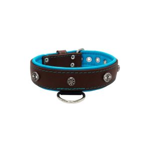 Oval carved shield motif with 2 rhinestones and round rose-colored gem with leather inlay – KD01056/65/40/BR/14