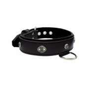 Oval carved shield motif with 2 rhinestones and round rose-colored gem with leather inlay – KD01056/70/40/BK/01