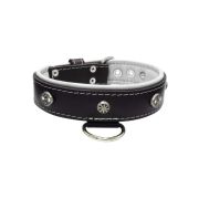 Oval carved shield motif with 2 rhinestones and round rose-colored gem with leather inlay – KD01056/70/40/BK/02