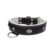 Oval carved shield motif with 2 rhinestones and round rose-colored gem with leather inlay – KD01056/70/40/BK/02