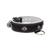 Oval carved shield motif with 2 rhinestones and round rose-colored gem with leather inlay – KD01056/70/40/BK/02