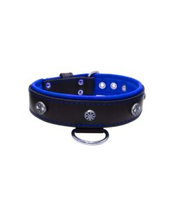 Oval carved shield motif with 2 rhinestones and round rose-colored gem with leather inlay - KD01056/70/40/BK/03