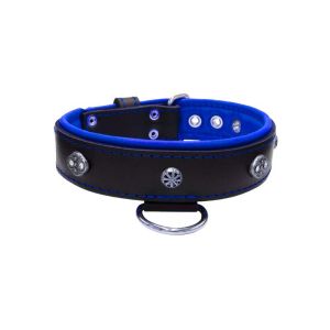 Oval carved shield motif with 2 rhinestones and round rose-colored gem with leather inlay – KD01056/70/40/BK/03