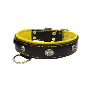 Oval carved shield motif with 2 rhinestones and round rose-colored gem with leather inlay – KD01056/70/40/BK/06
